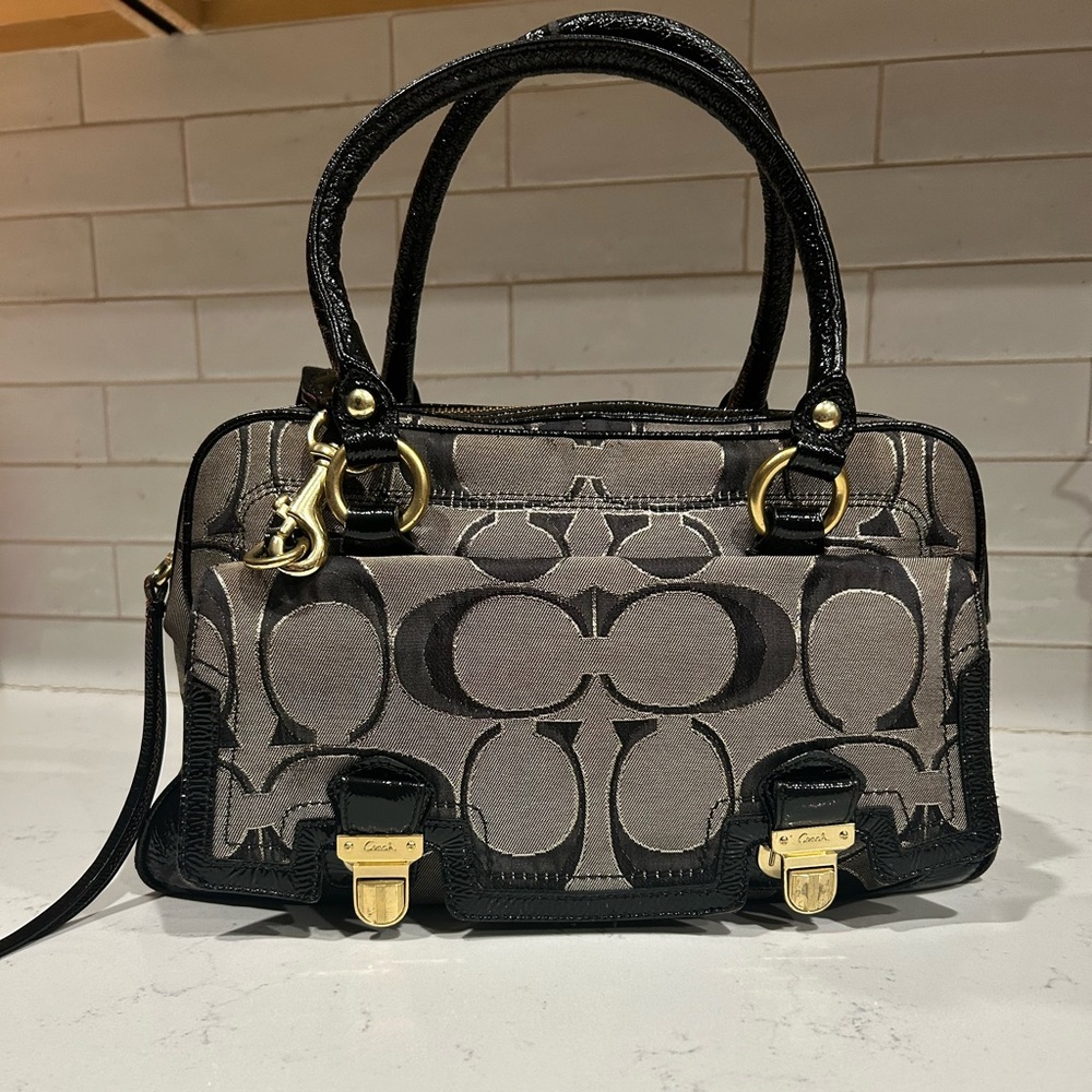 Coach Black and Gray Signature Handbag